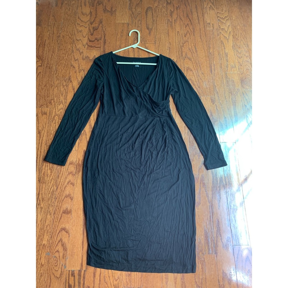 Talbots Black Jersey VNeck Long Sleeve Stretch Sheath Dress Size S